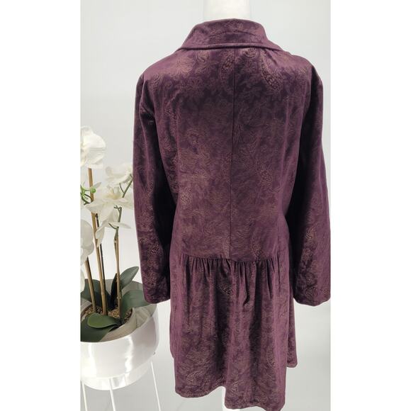 Midnight Velvet Womens Purple Paisley Notch Lapel Velvet Long Jacket Size 1X - Picture 4 of 10